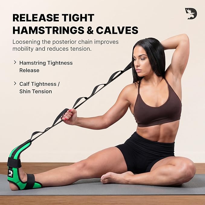 DMoose Fitness Foot & Calf Stretcher with Adjustable Padded Stretching Strap for Plantar Fasciitis, Hamstring, Heel Spurs and Achilles Tendonitis Relief - Yoga Leg Stretch Strap for Flexibility