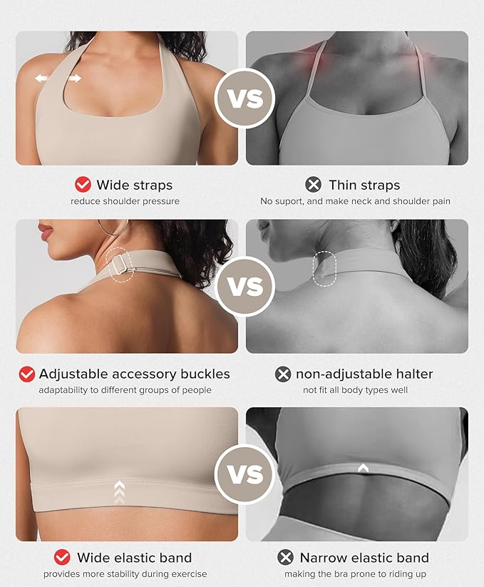 BRXL Halter Sports Bras for Women Adjustable Built in Bra Backless Workout Push Up Bras Low Impact Gym Yoga Tops