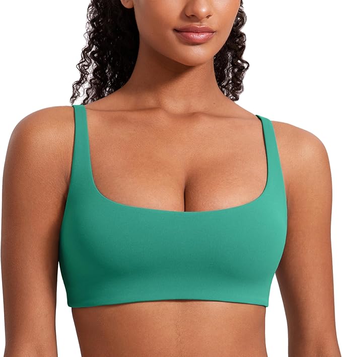 CRZ YOGA Butterluxe Square Neck Spaghetti Strap Sports Bras for Women - Low Coverage Yoga Wireless Padded Cami Crop Top