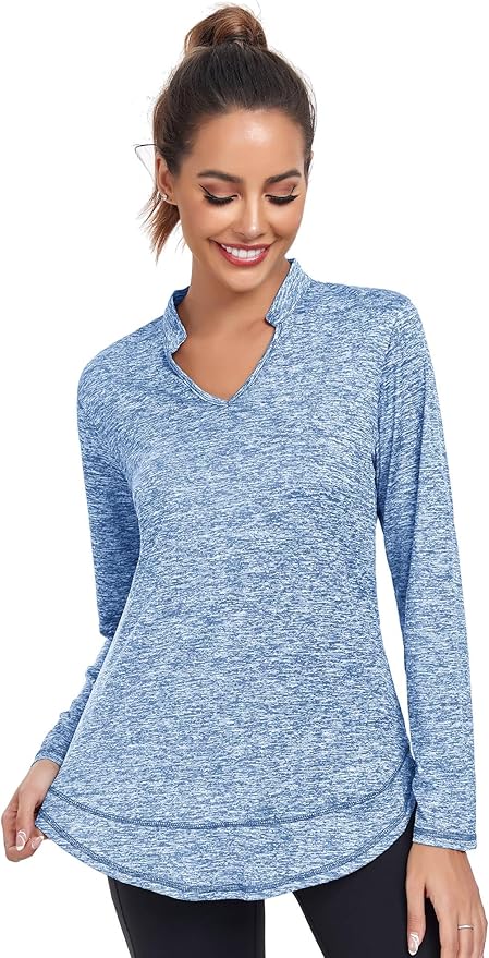 Absttith Women's Long Sleeve Workout Shirts Running Yoga Tops Athletic V Neck Sport Tee Side Split