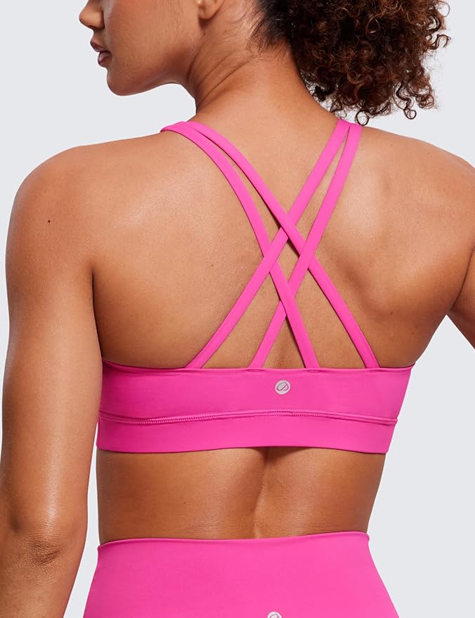 CRZ YOGA Naked Feeling Strappy Padded Sports Bras for Women - Fitness Workout Top Criss Cross Back Yoga Cami