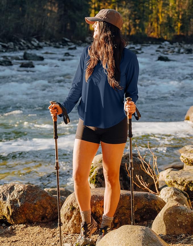 SANTINY Lightweight Long Sleeve Workout Tops for Women Breathable Gym Yoga Athletic Running Hiking Top UPF 50+ Sun Shirts