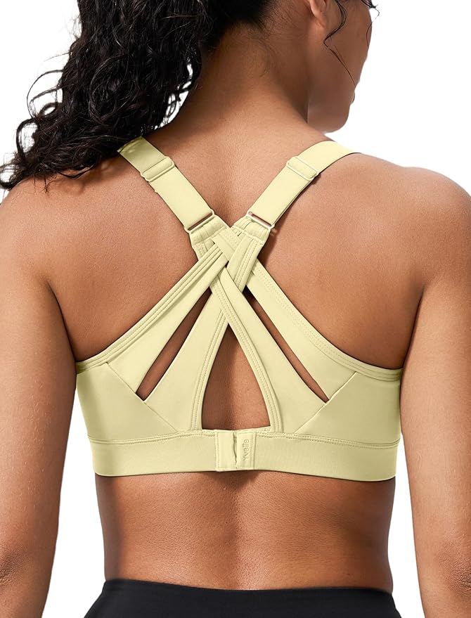 Yvette Sports Bra High Impact Adjustable Criss Cross Back, Full Support for Large Bust No Bounce