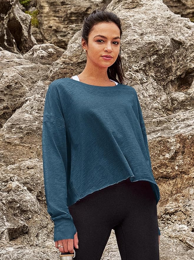 Panadila Womens Open Back Workout Top Long Sleeve Athletic Shirts Casual Crop Running Tee Y2k Yoga