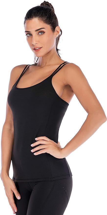 RUNNING GIRL Yoga Tank Tops for Women Built in Shelf Bra B/C Cups Strappy Back Activewear Workout Compression Tops