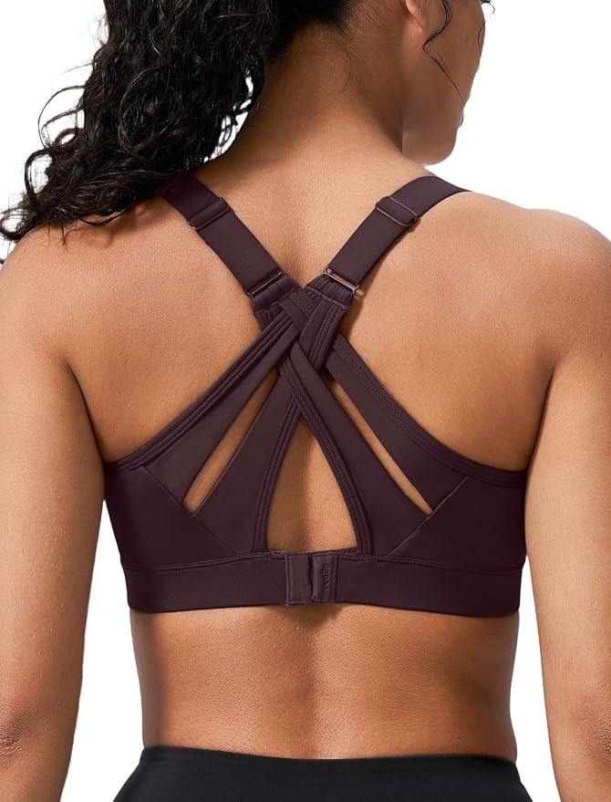 Yvette Sports Bra High Impact Adjustable Criss Cross Back, Full Support for Large Bust No Bounce