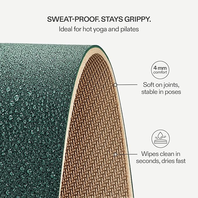 Premium Yoga Mat – Sweat-Activated Non-Slip PU Grip I Natural Rubber Base I 4mm for Yoga, Pilates & Workouts