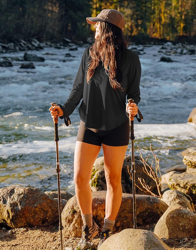 SANTINY Lightweight Long Sleeve Workout Tops for Women Breathable Gym Yoga Athletic Running Hiking Top UPF 50+ Sun Shirts