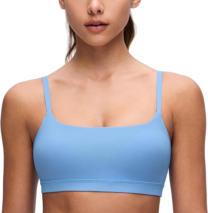 CRZ YOGA Butterluxe Adjustable Spaghetti Strap Sports Bras for Women - Scoop Neck Wireless Padded Yoga Workout Crop Top