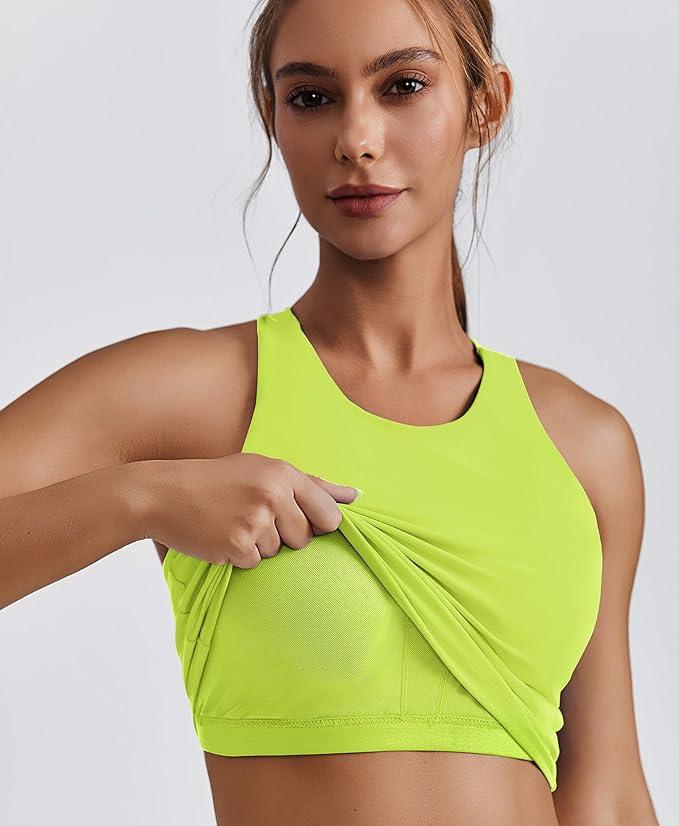 PINSPARK Women Sports Bra High Neck Racerback Workout Crop Tank Top Longline Padded Yoga Tops with Built in Pads