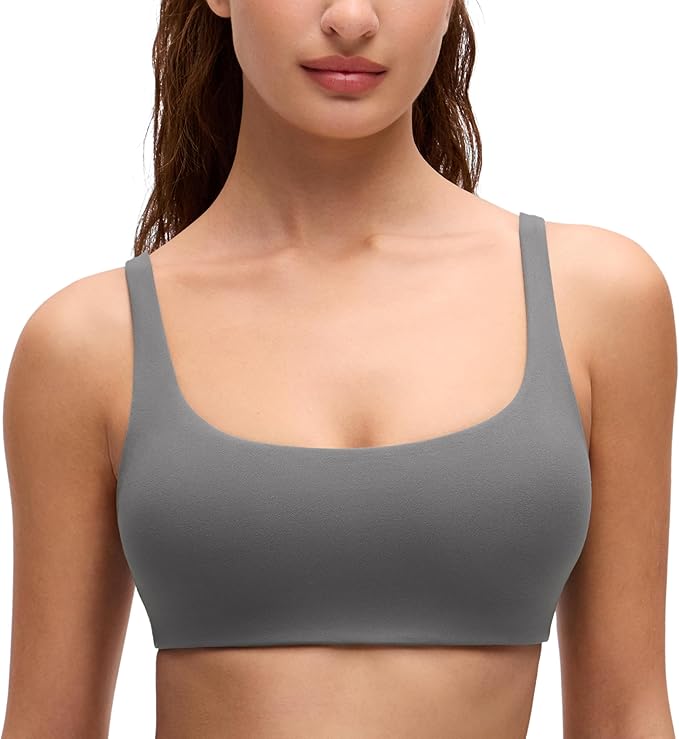 CRZ YOGA Butterluxe Square Neck Spaghetti Strap Sports Bras for Women - Low Coverage Yoga Wireless Padded Cami Crop Top