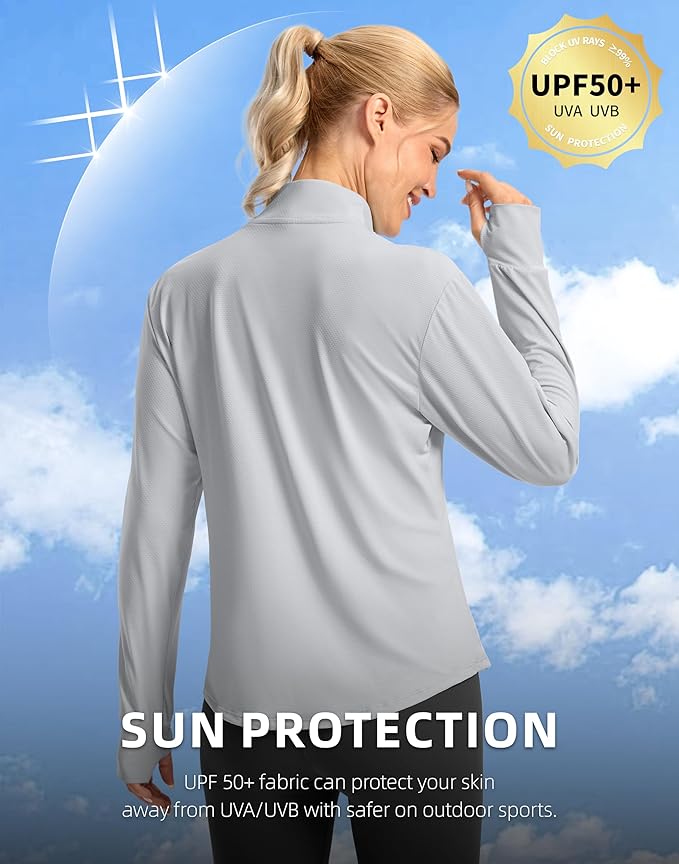 Soothfeel Women's UPF 50+ Lightweight Athletic Jackets Sun Protection Zip Up Long Sleeve Shirts Hiking Workout Outdoor Pocket