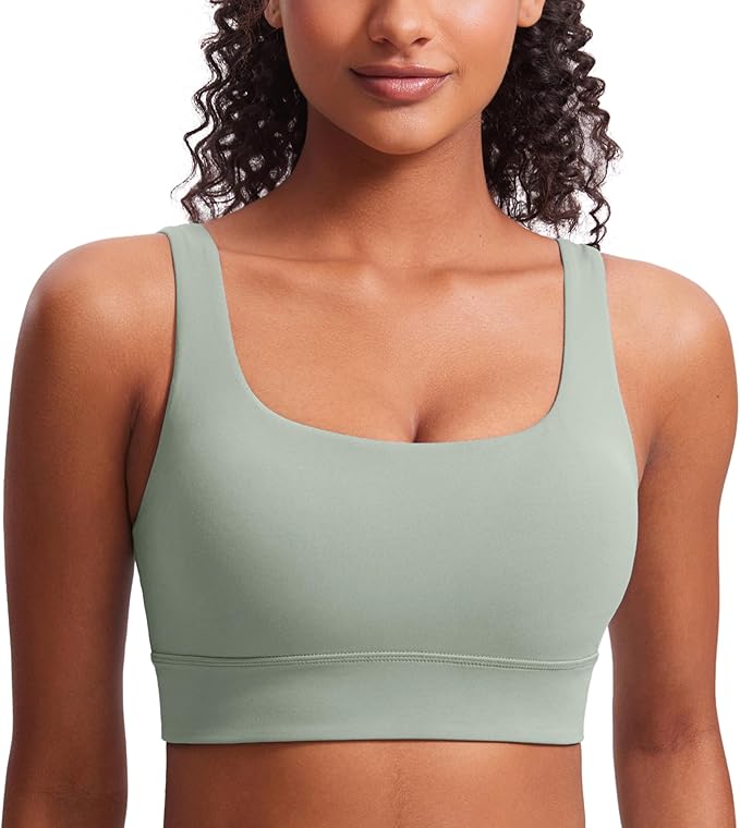 CRZ YOGA Butterluxe U Back Longline Sports Bras for Women - Scoop Neck Padded Yoga Workout Crop Top with Built in Pads