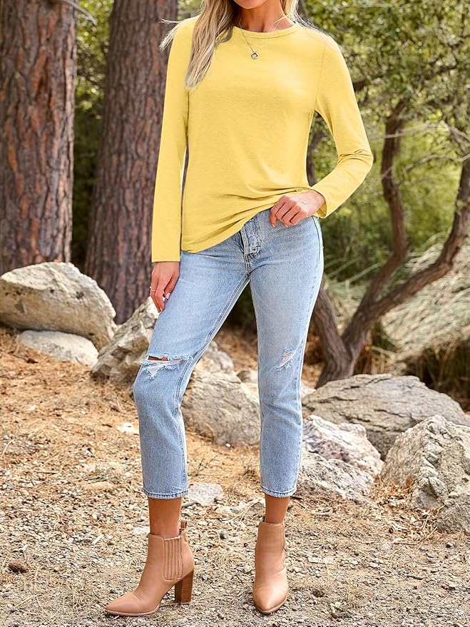AUTOMET Women‘s Basic Long Sleeve Crewneck, Plus Size Winter & Spring Top, Casual Fall Tee for Teacher & Everyday Outfits