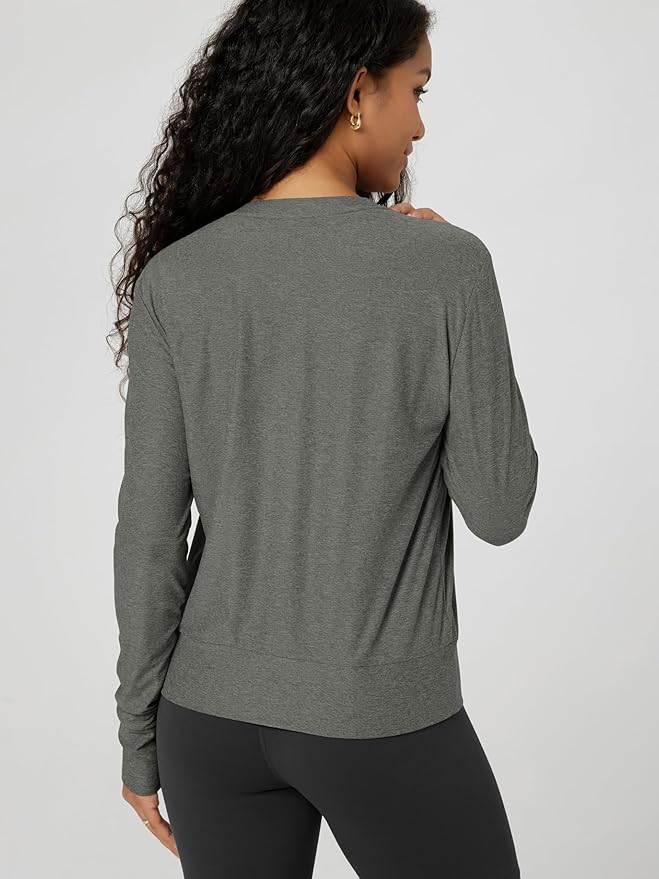 ODODOS Women's Long Sleeve Crewneck Tee - Ultra-Soft odSTRATUM Tech Performance T-Shirts UPF 50+ Daily Pullover Tops