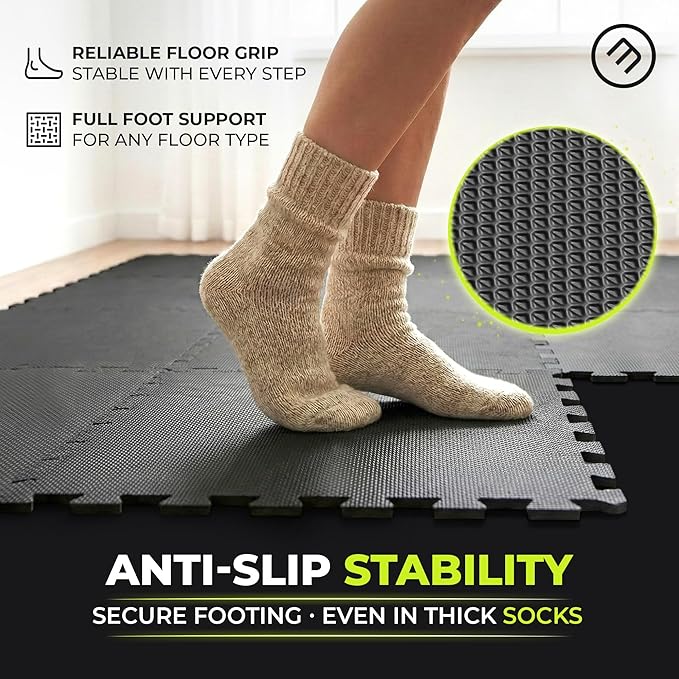 bemaxx Gym Mats Set - 18 pcs EVA Interlocking Foam Floor Tiles (12.6"x12.6"x0.4") 18sqft Protective Gym Flooring Sports Home Workout Exercise Mats Puzzle Garage Fitness Play-Room Pool Treadmill Bike