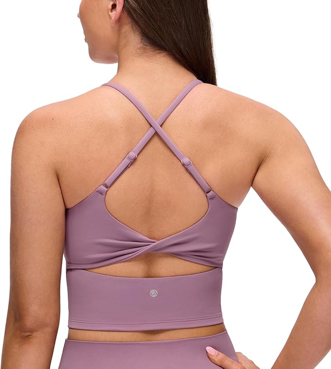 CRZ YOGA Butterluxe Twist Cross Back Crop Tank Tops for Women - Padded Adjustable Straps Yoga Longline Sports Bras