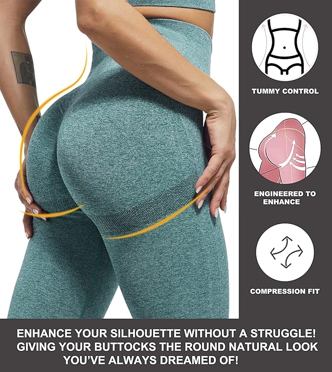 CHRLEISURE Workout Leggings Sets for Women, Gym Scrunch Butt Butt Lifting Seamless Leggings 3 Piece