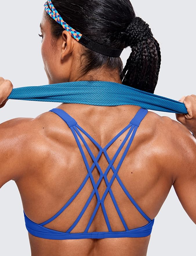CRZ YOGA Womens Naked Feeling Criss Cross Sports Bra - Strappy Back Padded Medium Support Wireless Gym Cami Workout Yoga