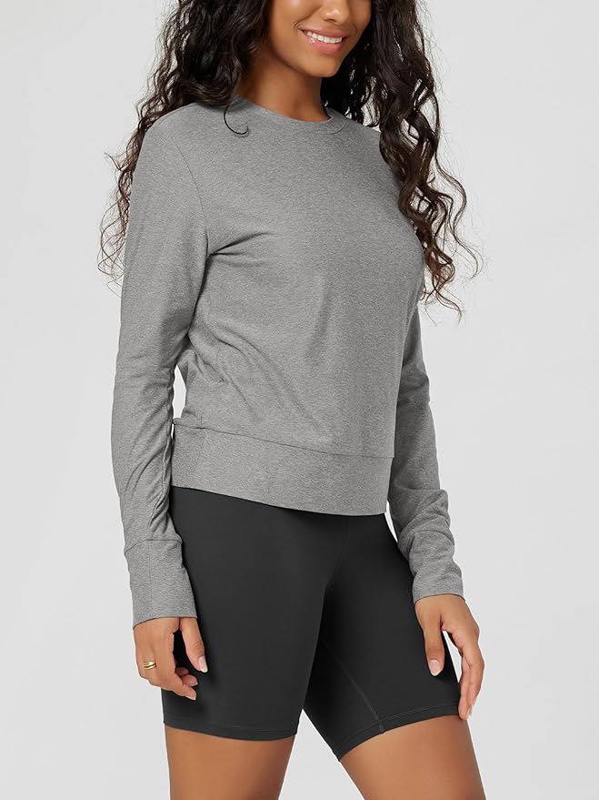 ODODOS Women's Long Sleeve Crewneck Tee - Ultra-Soft odSTRATUM Tech Performance T-Shirts UPF 50+ Daily Pullover Tops