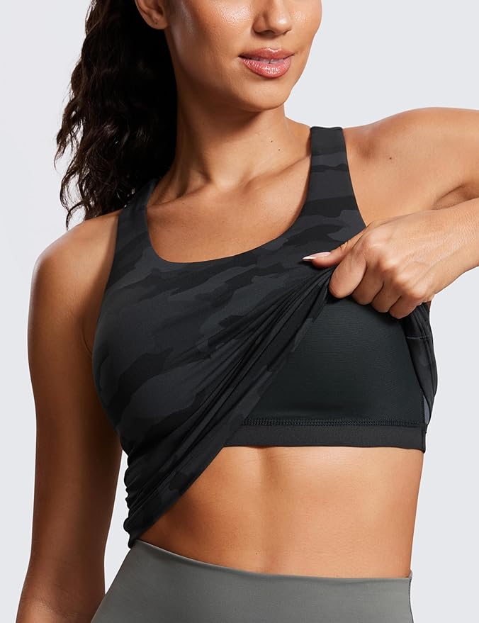 CRZ YOGA Butterluxe Workout Racerback Tank Tops for Women - Padded Athletic Spandex Yoga Shirts with Built in Bra