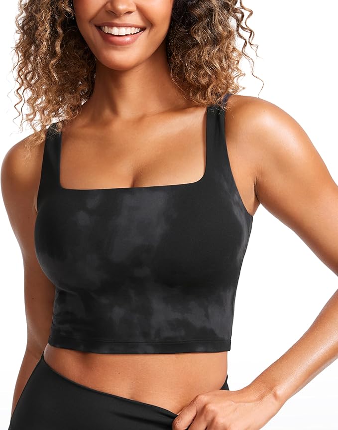 CRZ YOGA Butterluxe Square Neck Crop Tank Tops for Women - Workout Longline Sports Bras Padded Yoga Camisole