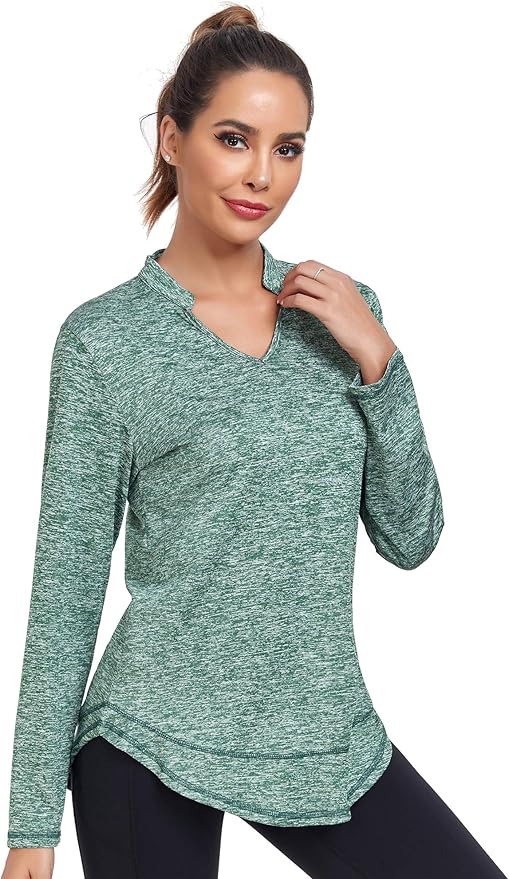 Absttith Women's Long Sleeve Workout Shirts Running Yoga Tops Athletic V Neck Sport Tee Side Split