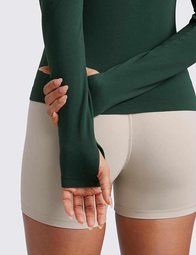 CRZ YOGA Seamless Long Sleeve Shirts for Women Waist Length - Workout Athletic Running Gym Yoga Tops Crewneck Breathable