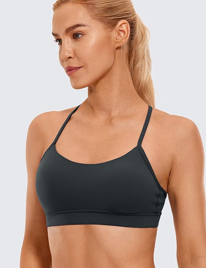 CRZ YOGA Butterluxe Y Back Sports Bras for Women - Padded Racerback Low Impact Spaghetti Thin Strap Workout Yoga Top