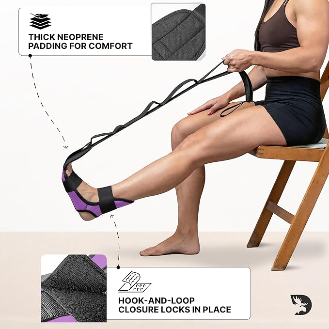 DMoose Fitness Foot & Calf Stretcher with Adjustable Padded Stretching Strap for Plantar Fasciitis, Hamstring, Heel Spurs and Achilles Tendonitis Relief - Yoga Leg Stretch Strap for Flexibility