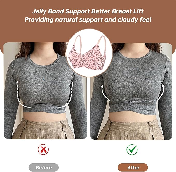 OEAK Womens Wireless Jelly Bras Comfortable Push Up Bra No Underwire Gel Bra Full Support Lift Everyday Seamless Tshirt Bras