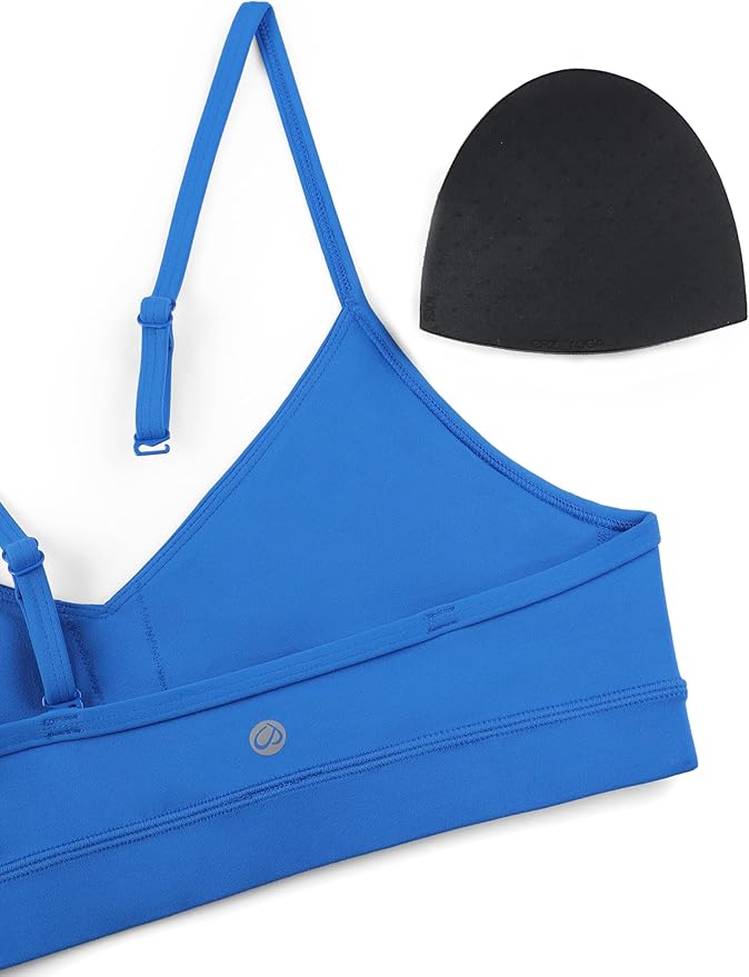CRZ YOGA Butterluxe V-Neck Sports Bras for Women - Adjustable Thin Straps Padded Yoga Top Basic Wireless Camisole