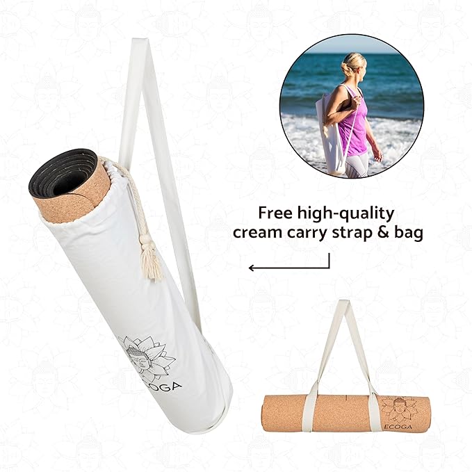 Premium Cork Yoga Mat With Alignment Marks - 5mm Thick Non Slip Hot Yoga Mat - Eco-friendly Non Toxic - Includes Strap and Bag
