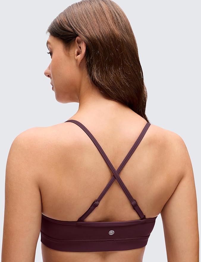 CRZ YOGA Butterluxe V-Neck Sports Bras for Women - Adjustable Thin Straps Padded Yoga Top Basic Wireless Camisole