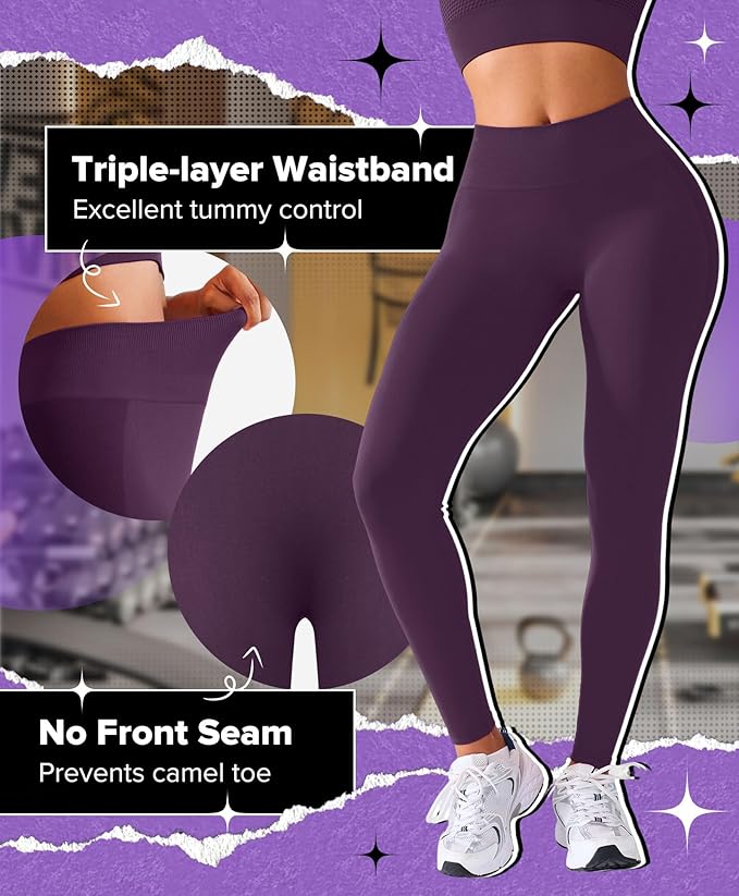 BRXL Butt Lifting Lycra No Front Seam Workout Leggings for Women Tummy Control High Waist Seamless Gym Running Leggings