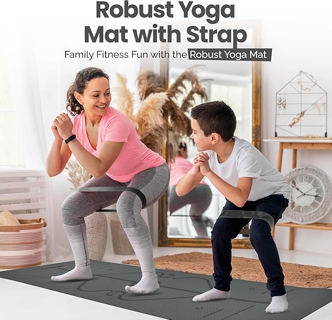 Robust Extra Thick Yoga Mat 1/4 & 1/3 & 2/5 Inch - Non Slip Exercise Mat with Alignment Lines, Carrying Strap, TPE Eco-Friendly Material for Knee Support, Sweat-Proof 72" x 24" for Women & Men
