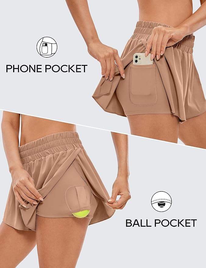 CRZ YOGA 2 in 1 Split Flowy Running Shorts for Women 3" - High Waisted Quick Dry Skirts for Tennis Workout Athletic Lounge