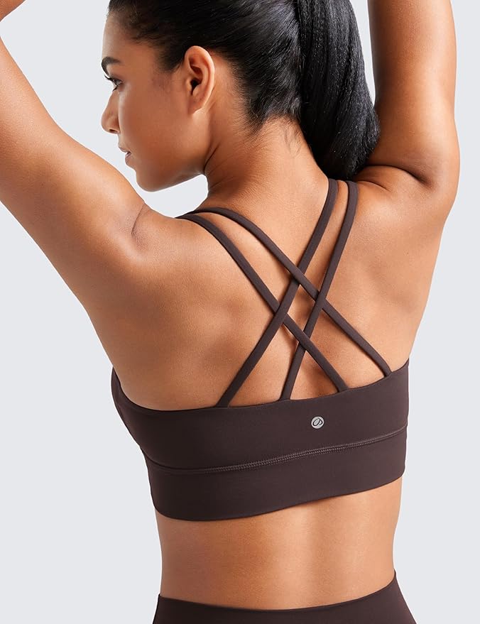 CRZ YOGA Softness Mold Butterluxe Strappy Longline Sports Bras for Women - Double Spaghetti Strap Workout Yoga Crop Top