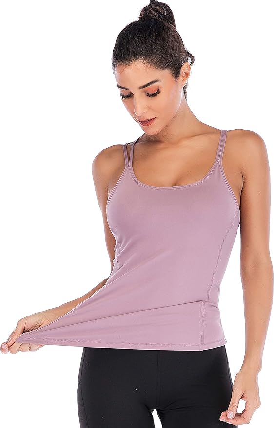RUNNING GIRL Yoga Tank Tops for Women Built in Shelf Bra B/C Cups Strappy Back Activewear Workout Compression Tops