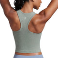 CRZ YOGA Seamless Ribbed High Neck Crop Tank Tops for Women - Longline Racerback Padded Sports Bras