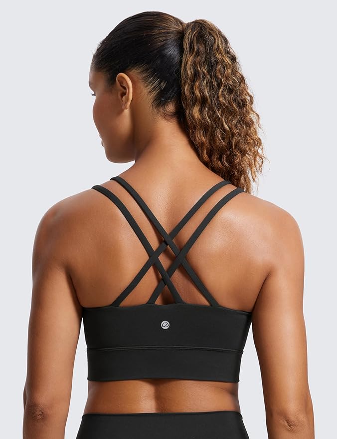 CRZ YOGA Softness Mold Butterluxe Strappy Longline Sports Bras for Women - Double Spaghetti Strap Workout Yoga Crop Top