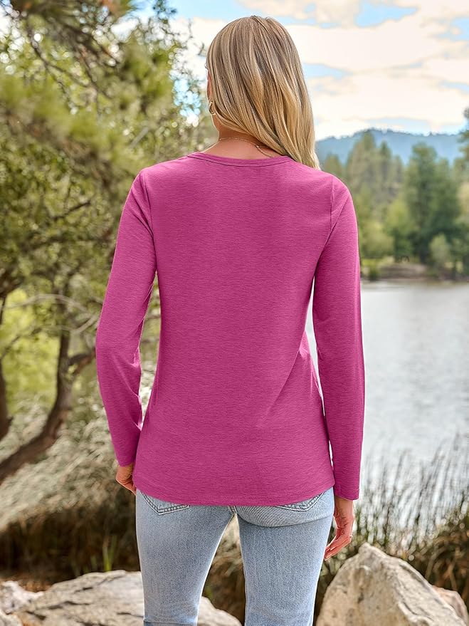 AUTOMET Women‘s Basic Long Sleeve Crewneck, Plus Size Winter & Spring Top, Casual Fall Tee for Teacher & Everyday Outfits