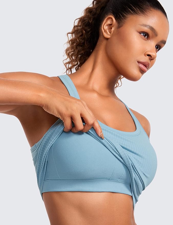 CRZ YOGA Seamless Ribbed Scoop Neck Tank Top for Women - Workout Racerback Padded Athletic Camisole with Built in Bra