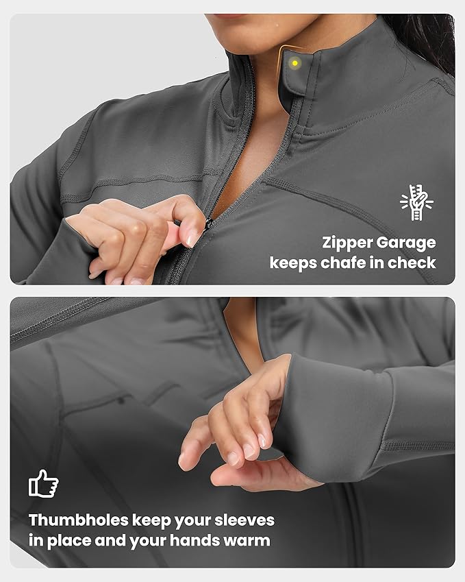 GYM RAINBOW Womens Zip Up Workout Jakcets Lightweight Slim Fit Running Athletic Jackets with Thumb Holes