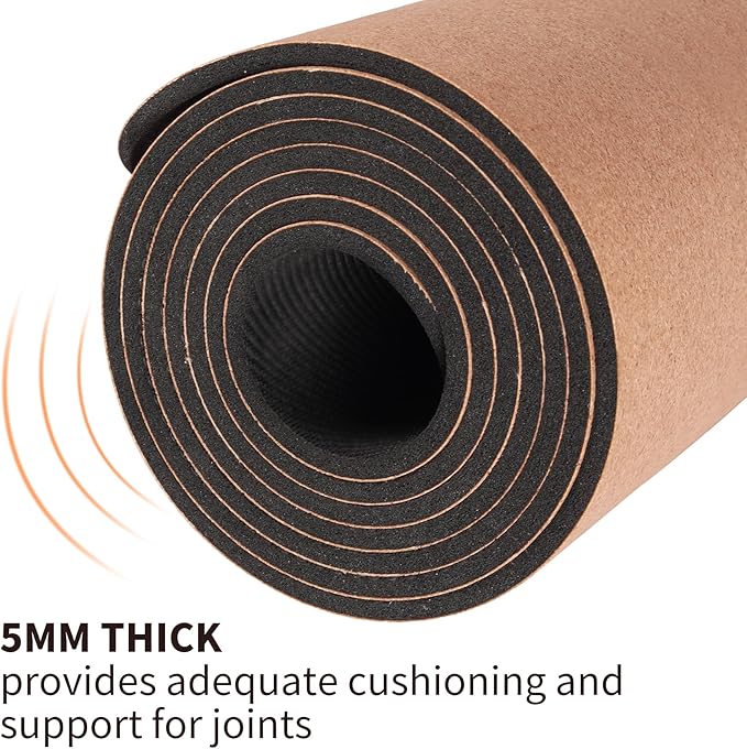 Premium Cork Yoga Mat Non Slip Thick Cork Exercise & Fitness Mat for Yoga, Pilates, & Home Workouts(72" x 24" x 5mm Thick)