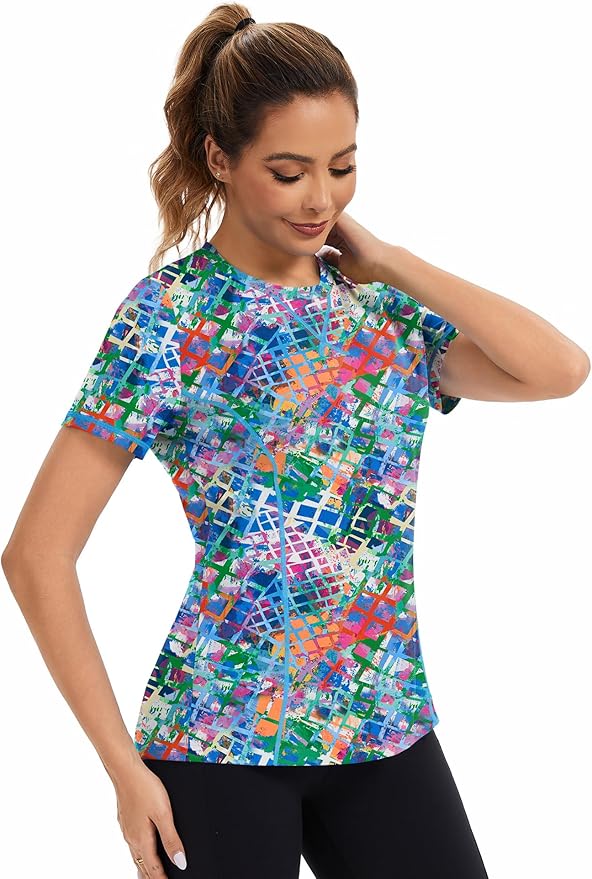 AVOOGUE Women's Short Sleeve Workout Tops Quick Dry Athletic UPF50+ Sun Protection Shirts Gym Hiking Running Yoga Clothes