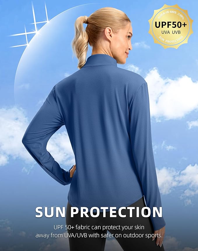 Soothfeel Women's UPF 50+ Lightweight Athletic Jackets Sun Protection Zip Up Long Sleeve Shirts Hiking Workout Outdoor Pocket