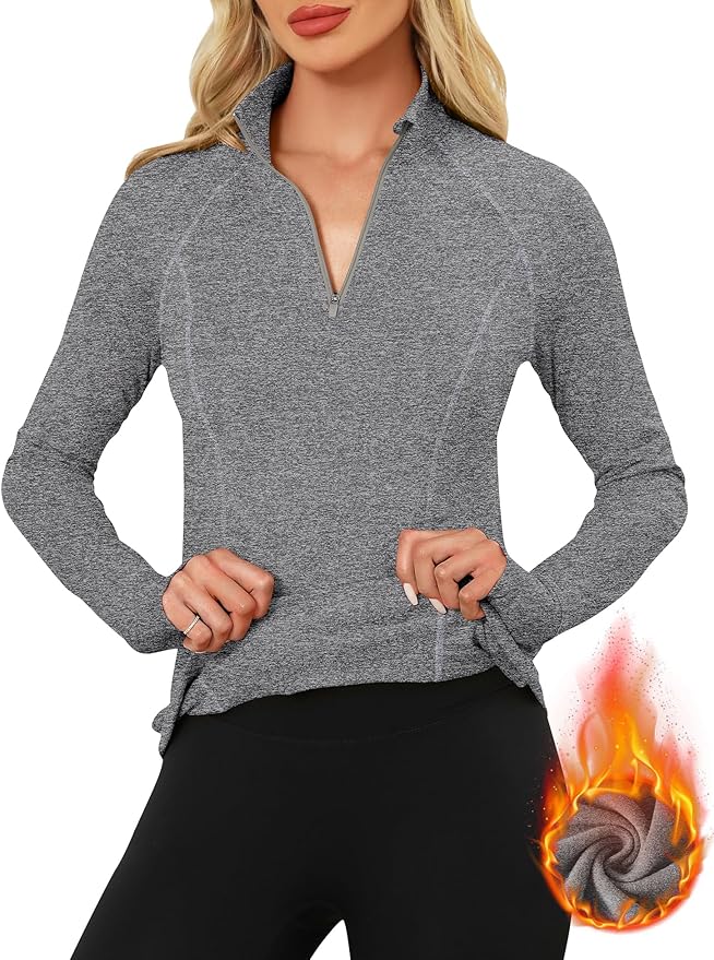 LOMON Women's Long Sleeve Athletic Tops Quarter Zip Workout Shirts Turtle Neck Fall Compression Shirt with Thumb Hole