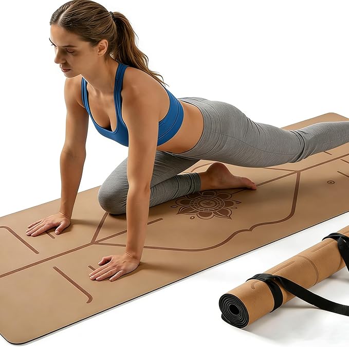 Cork Yoga Mat extra thick 6mm TPE Yoga Mat 72x24 Inch High Density Non-Slip Workout Mat Super Grip Quick-Dry for Hot Yoga, Home Gym