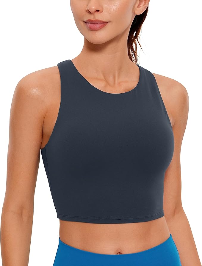 CRZ YOGA Butterluxe High Neck Crop Tank Tops for Women - Racerback Padded Longline Sports Bras Workout